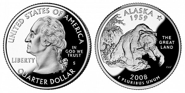 2008 S Silver Proof Alaska State Quarter 