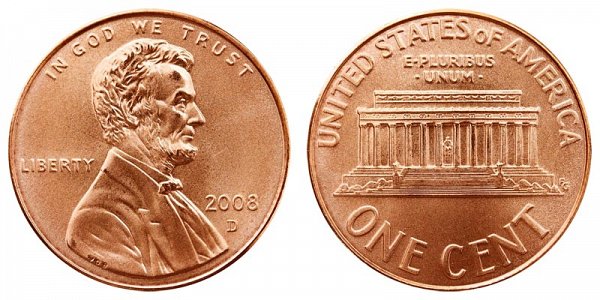 2008 D Lincoln Memorial Cent Penny 