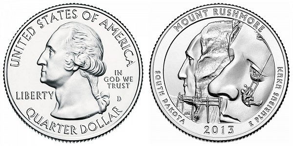 2013 D Mount Rushmore National Memorial Quarter - South Dakota 