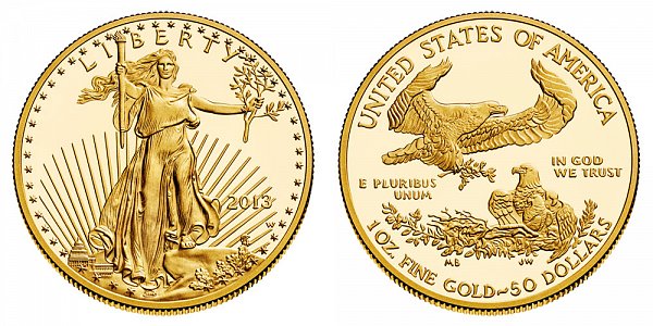 2013 W One Ounce American Gold Eagle Proof - $50 oz Gold 