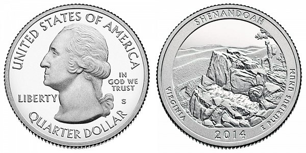 2014 S Proof Shenandoah National Park Quarter - Virginia 