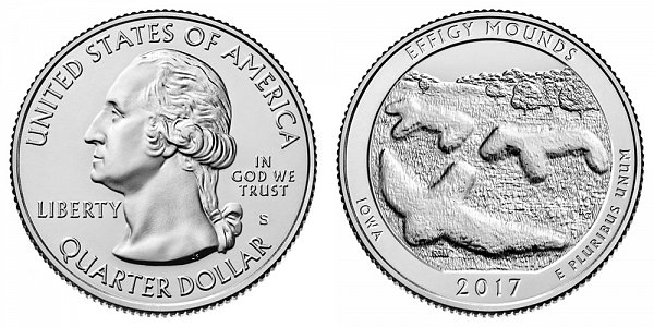 2017 S Uncirculated Effigy Mounds National Monument Quarter - Iowa 