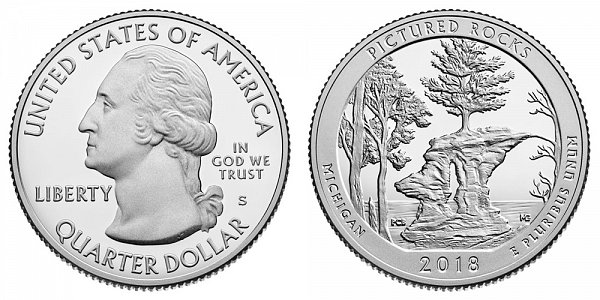 2018 S Silver Proof Pictured Rocks National Lakeshore Quarter - Michigan 