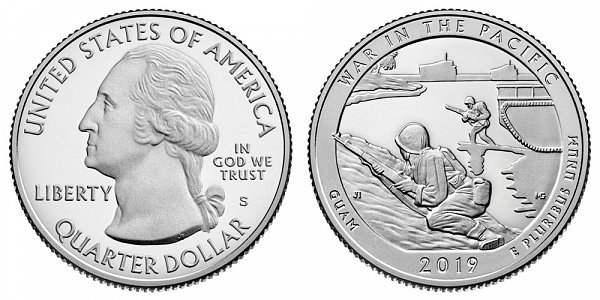 2019 S Silver Proof War In The Pacific National Historical Park Quarter - Guam 