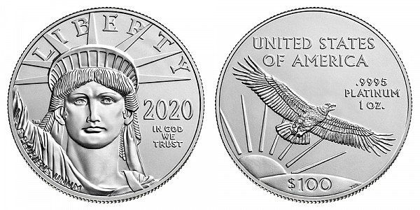 2020 American Platinum Eagle - Brilliant Uncirculated $100 1oz One Ounce Platinum Bullion 
