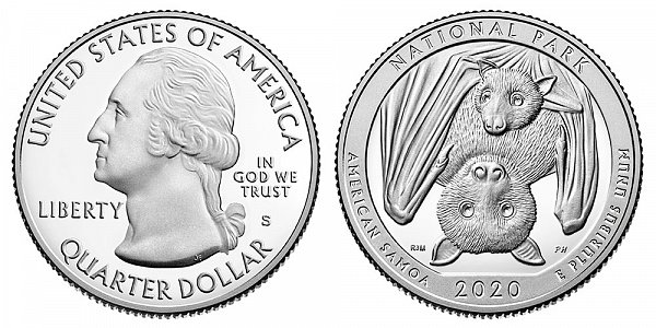 2020 S Silver Proof American Samoa National Park "Bat" Quarter - American Samoa 