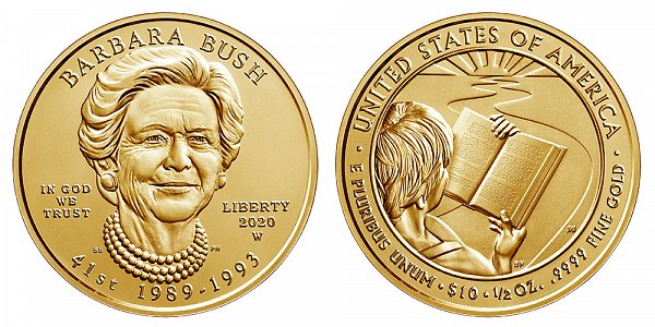 2020 W Barbara Bush First Spouse Gold Coin - Brilliant Uncirculated 1/2 oz Half Ounce Gold 