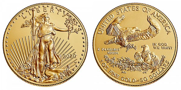 2020 W Burnished Uncirculated One Ounce American Gold Eagle - 1 oz Gold $50 