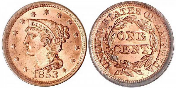 1853 Braided Hair Large Cent Penny 