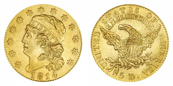 1814/3 Capped Bust $5 Gold Half Eagle - 4 Over 3 - Five Dollars 