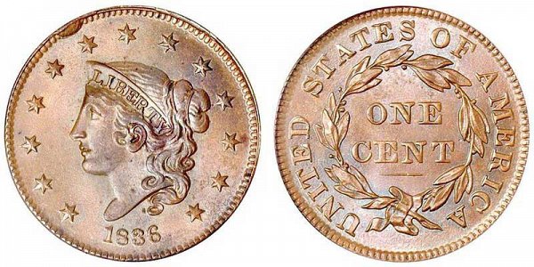 Coronet Matron Liberty Head Large Cent, designed by Robert Scot