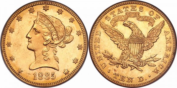 Coronet Head Gold $10 Eagle New Style Liberty Head - With Motto US Coin