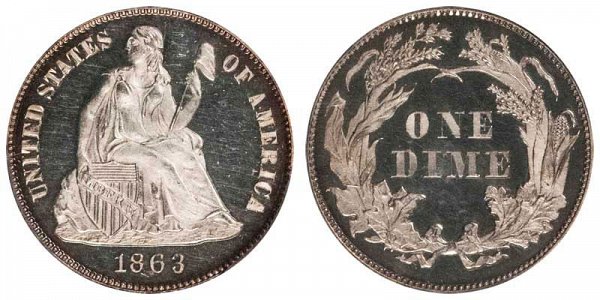 1863 Seated Liberty Dime 