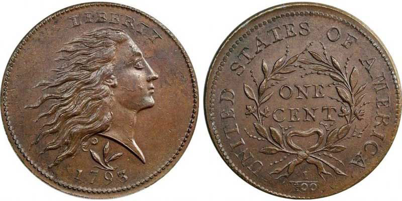 1793 Flowing Hair Large Cent Lettered Edge Wreath Reverse Coin Value ...