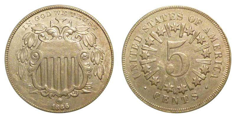 1866 P Shield Nickels With Rays Early Five Cent Nickels: Personal