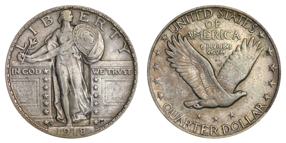 1918 D Standing Liberty Quarter Type 2 Coin Value Prices, Photos